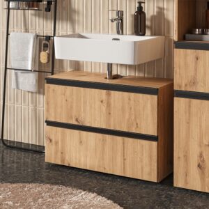wohnli-moebel-suche-M26077131-1 Waschbeckenunterschrank mit 2 Schubladen Artisan 80x58cm 80x58x35cm Spanplatte Braun Vicco Möbel Badezimmermöbel Waschtische