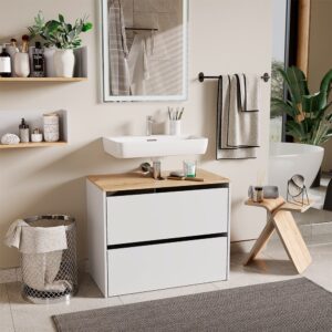 wohnli-moebel-suche-M26077132-1 Waschbeckenunterschrank Weiß/Artisan 80.2x65cm 81x65x46cm Spanplatte Weiß Vicco Möbel Badezimmermöbel Waschtische