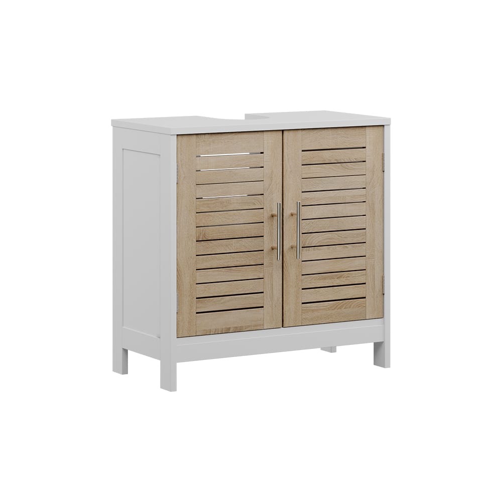 wohnli-moebel-suche-M26077136 Wohnli Möbelsuche - Waschbeckenunterschrank mit 2 geschlossenen Fächern Weiß/Eiche 60x60cm