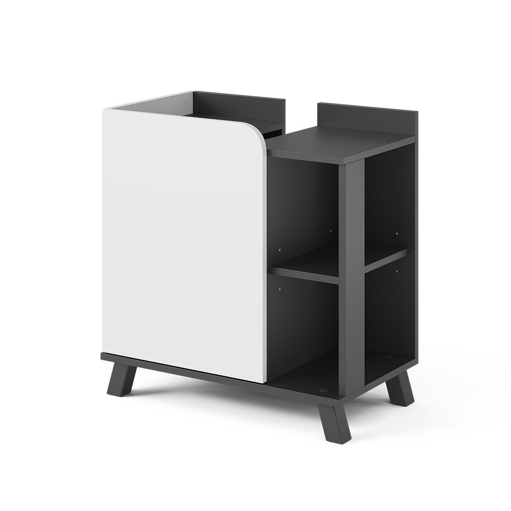 Wohnli Möbelsuche - Waschbeckenunterschrank mit Tür und offenen Fächern Anthrazit 60x65cm