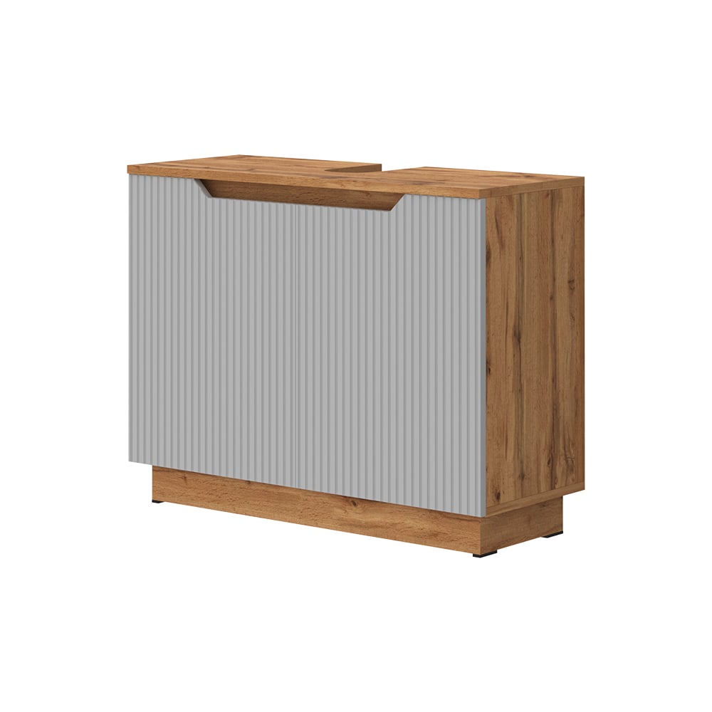 Wohnli Möbelsuche - Waschbeckenunterschrank mit 2 Türen Eiche/grau gestreift 79.6x62.1cm