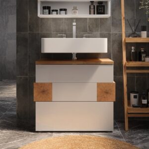Waschbeckenunterschrank mit 2 Schubladen Weiß 70x64.5cm 70x65x37cm Spanplatte Weiß Vicco Möbel Badezimmermöbel Waschtische
