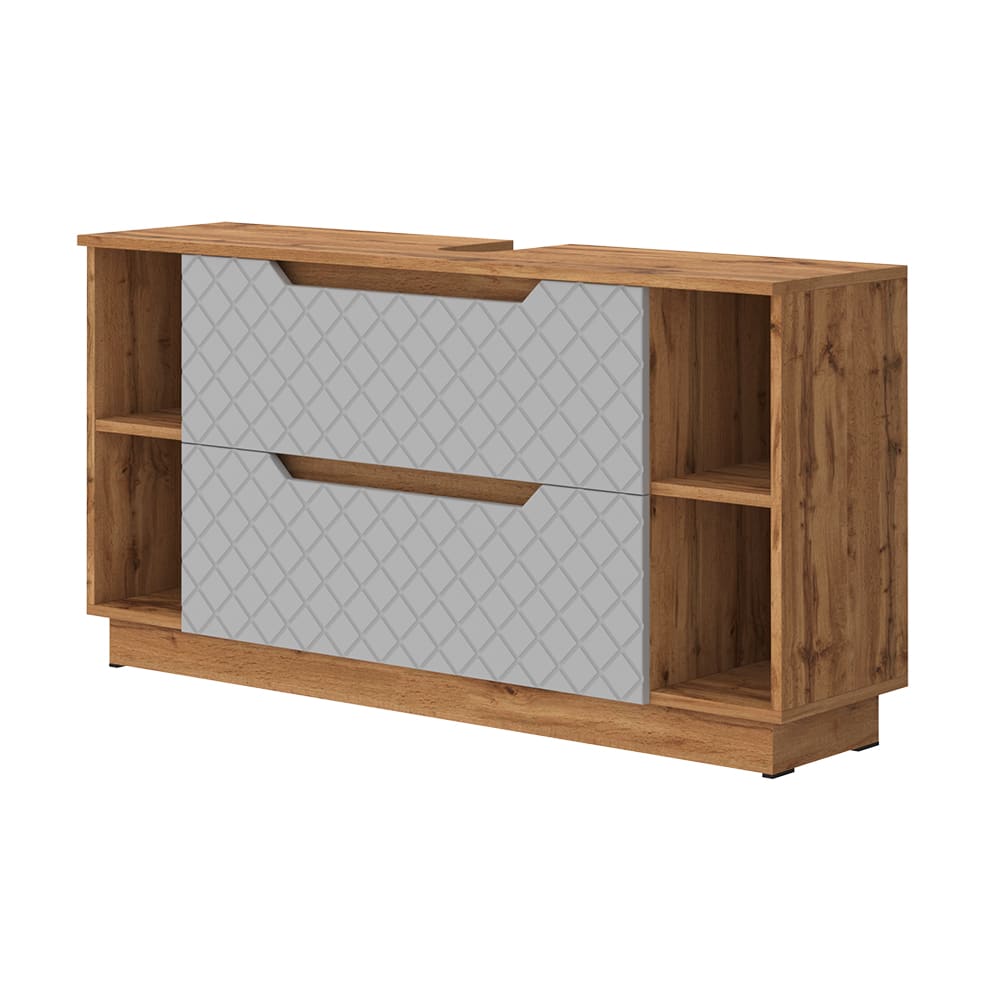 Wohnli Möbelsuche - Waschbeckenunterschrank mit Schubladen Eiche mit Kachelstruktur 119x63