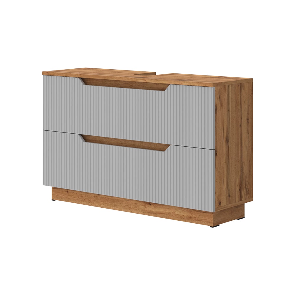 Wohnli Möbelsuche - Waschbeckenunterschrank mit 2 Schubladen Eiche/Grau 99.4x62.5cm