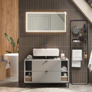 Waschbeckenunterschrank mit 2 ausziehbaren Schubladen Grau 100x63cm 100x63x46cm Spanplatte Grau Vicco Möbel Badezimmermöbel Waschtische