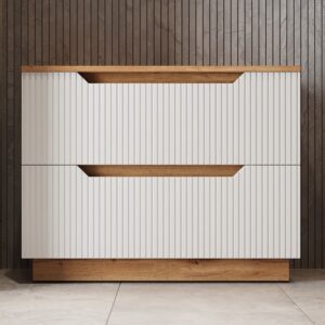 wohnli-moebel-suche-M26077236-1 Waschbeckenunterschrank mit 2 Schubladen Eiche gestreift 79.6x62.5 80x63x32cm Spanplatte Weiß Vicco Möbel Badezimmermöbel Waschtische