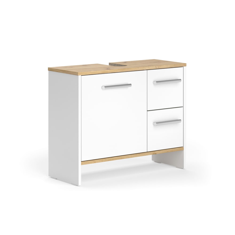 Wohnli Möbelsuche - Waschbeckenunterschrank mit 2 Schubladen und 1 Tür Weiß 70.2x57cm