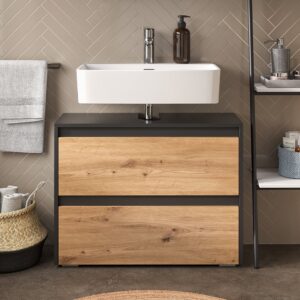 Waschbeckenunterschrank mit 2 Schubladen Anthrazit/Artisan 80.1x62cm 81x62x31cm Spanplatte Braun Vicco Möbel Badezimmermöbel Waschtische