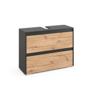 Wohnli Möbelsuche - Waschbeckenunterschrank mit 2 Schubladen Anthrazit/Artisan 80.1x62cm