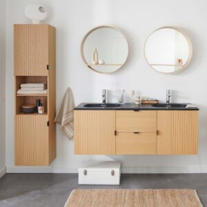 wohnli-moebel-suche-M26077306-1 Doppelwaschtisch + Spiegel + -Säule 140x52x46cm Holz Braun Mob In Möbel Badezimmermöbel Waschtische