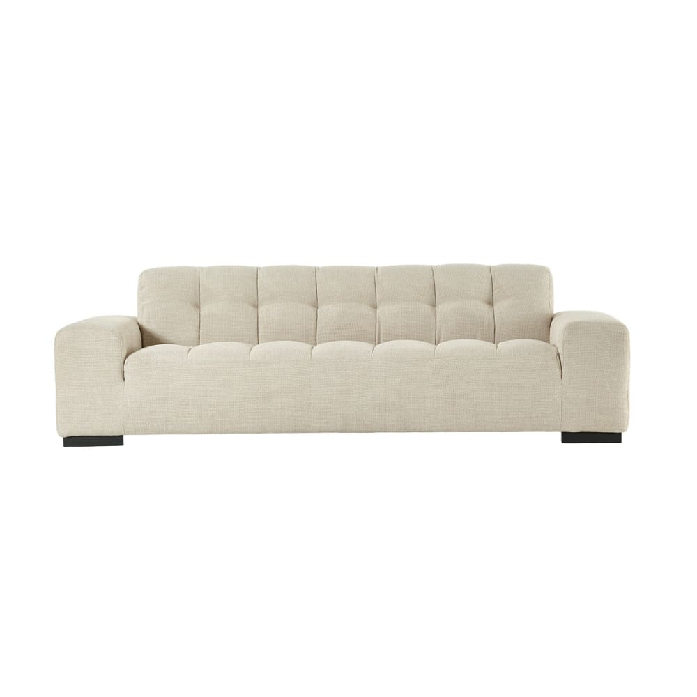 Wohnli Möbelsuche - Gerades 4-Sitzer-Sofa aus beige meliertem Strukturstoff