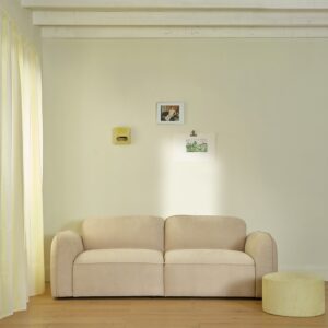 wohnli-moebel-suche-M26077624-1 Gerades 3-Sitzer-Sofa aus beige meliertem Samt 214x77x97cm Samt Beige BERAH GETAH Sofas und Sessel Sofas 2-Sitzer-Sofas & 3-Sitzer-Sofas