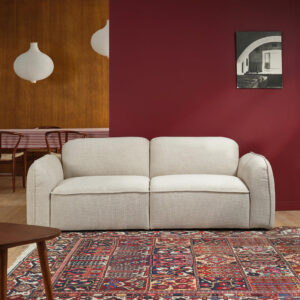 wohnli-moebel-suche-M26077625-1 Gerades 3-Sitzer-Sofa aus beige meliertem Strukturstoff 214x77x97cm Stoff Beige BERAH GETAH Sofas und Sessel Sofas 2-Sitzer-Sofas & 3-Sitzer-Sofas