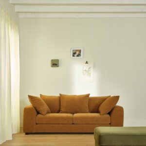 wohnli-moebel-suche-M26077626-1 Gerades 3-Sitzer-Sofa aus bronzefarbenem Stoff in Leinenoptik 218x82x102cm Stoff Braun BERAH GETAH Sofas und Sessel Sofas 2-Sitzer-Sofas & 3-Sitzer-Sofas