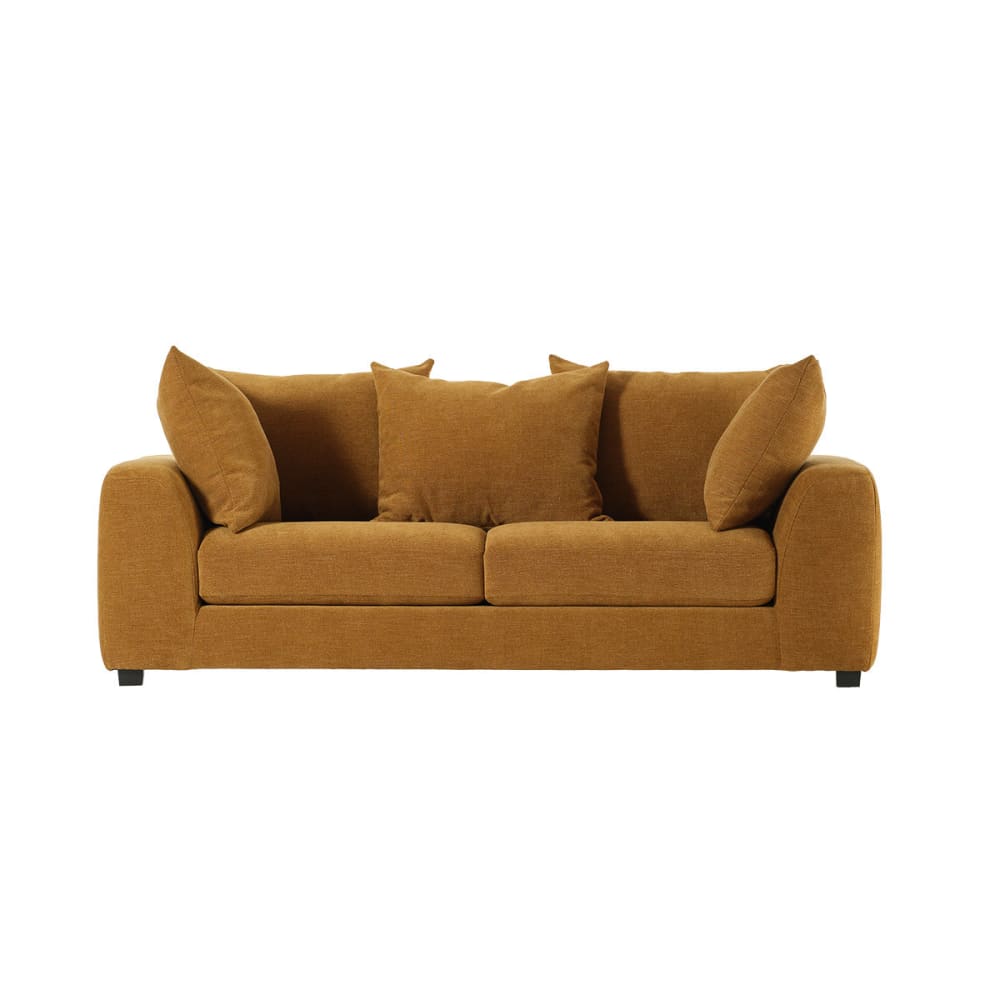 wohnli-moebel-suche-M26077626 Wohnli Möbelsuche - Gerades 3-Sitzer-Sofa aus bronzefarbenem Stoff in Leinenoptik