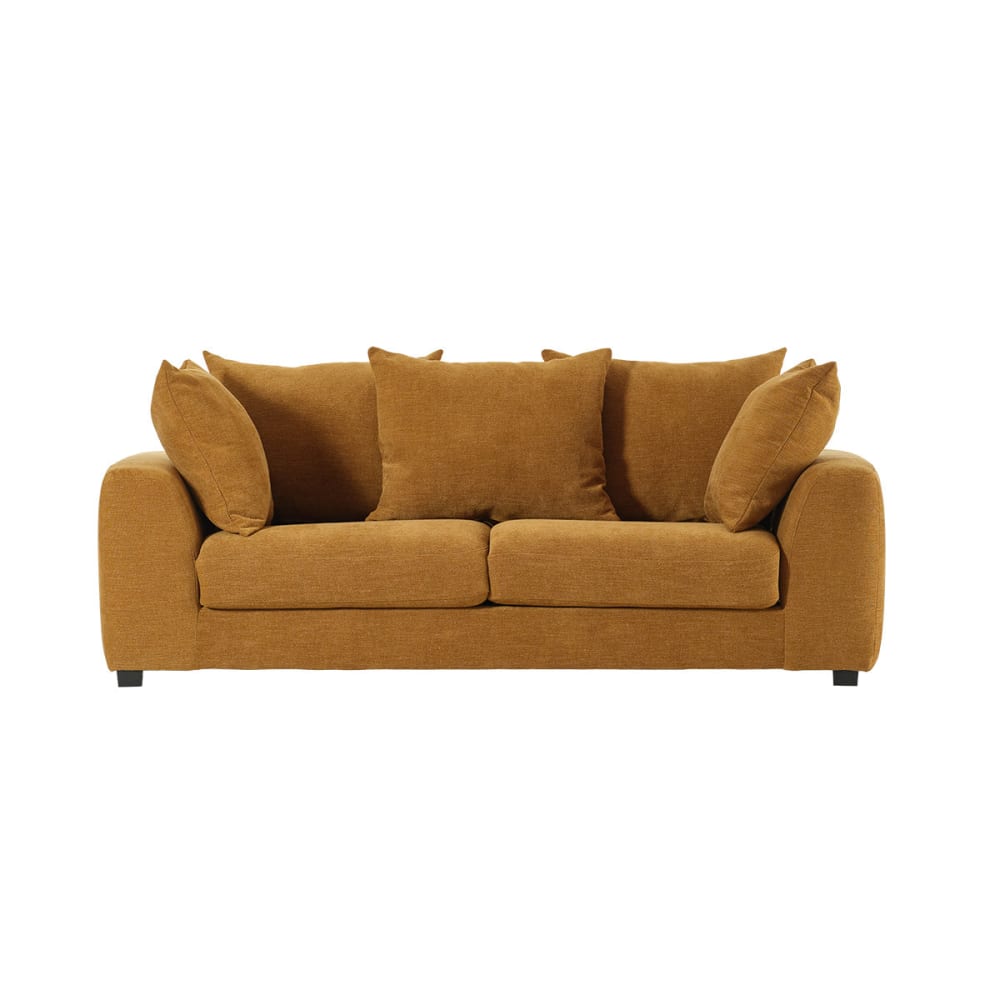 Wohnli Möbelsuche - Gerades 3-Sitzer-Sofa mit Liegefunktion aus bronzefarbenem Stoff