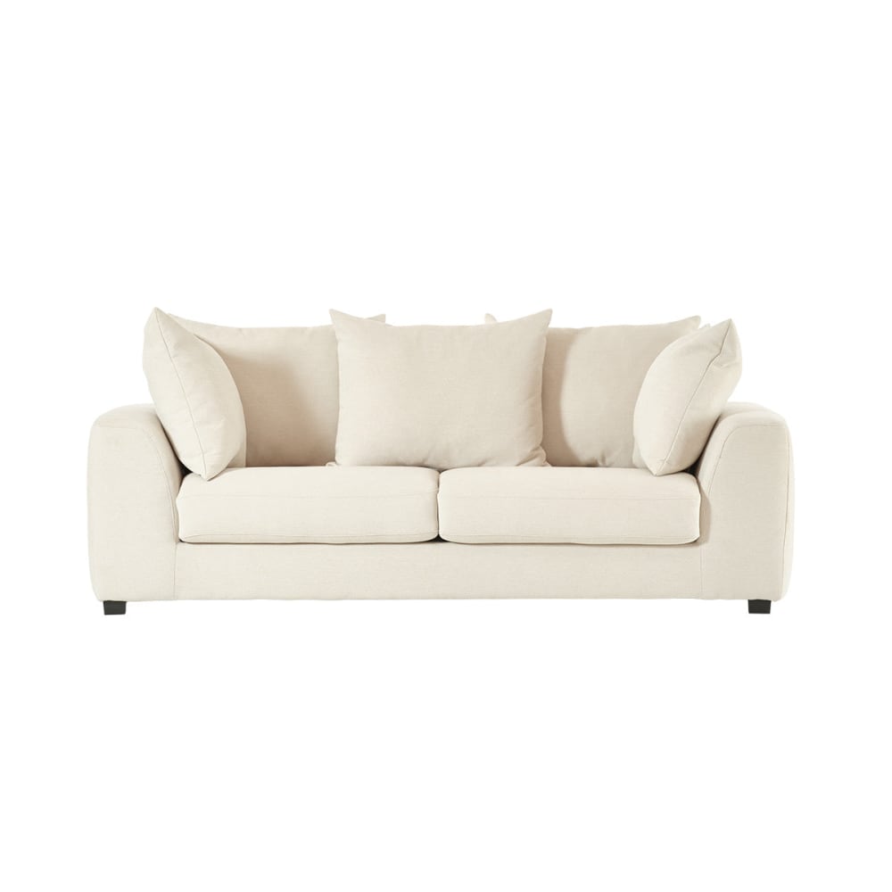 Wohnli Möbelsuche - Gerades 3-Sitzer-Sofa mit Liegefunktion aus ecrufarbenem Stoff