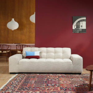 wohnli-moebel-suche-M26077632-1 Gerades 3-Sitzer-Sofa aus beige meliertem Strukturstoff 217x74x97cm Stoff Beige BERAH GETAH Sofas und Sessel Sofas 2-Sitzer-Sofas & 3-Sitzer-Sofas