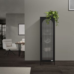 Vitrinenschrank 45x145x35 cm Schwarz aus Stahl mit 5 Ablagen und 1 Tür 45x145x35cm Metall Schwarz ML-Design Möbel Esszimmermöbel Vitrine und Vitrinenschrank