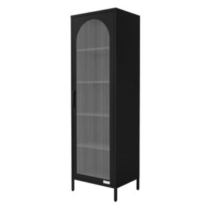 Wohnli Möbelsuche - Vitrinenschrank 45x145x35 cm Schwarz aus Stahl mit 5 Ablagen und 1 Tür