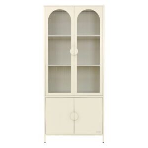 Vitrinenschrank 80x185x40 cm Creme aus Stahl mit 4 Türen 40x185x80cm Metall Beige ML-Design Möbel Esszimmermöbel Vitrine und Vitrinenschrank