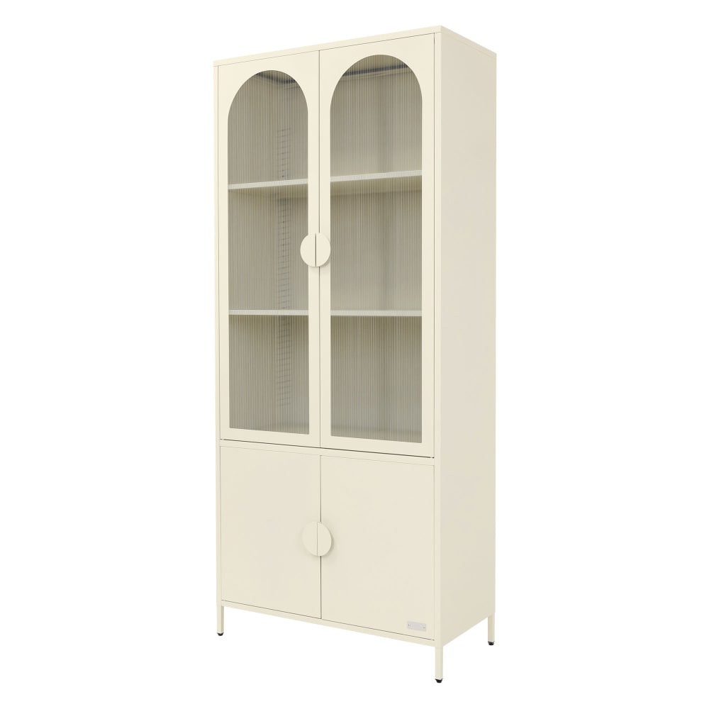 Wohnli Möbelsuche - Vitrinenschrank 80x185x40 cm Creme aus Stahl mit 4 Türen