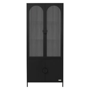 Vitrinenschrank 80x185x40 cm Schwarz aus Stahl mit 4 Türen 40x185x80cm Metall Schwarz ML-Design Möbel Esszimmermöbel Vitrine und Vitrinenschrank