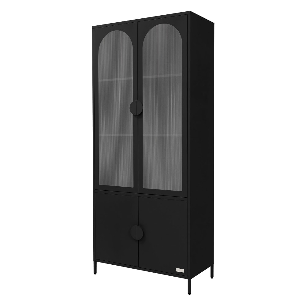 Wohnli Möbelsuche - Vitrinenschrank 80x185x40 cm Schwarz aus Stahl mit 4 Türen
