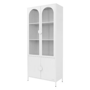 Wohnli Möbelsuche - Vitrinenschrank 80x185x40 cm Weiß aus Stahl mit 4 Türen