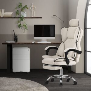 Bürostuhl Beige ergonomisch mit hoher Rückenlehne & Rollen verstellbar 66x131x59cm PES - Polyester Beige ML-Design Möbel Büromöbel Bürostühle