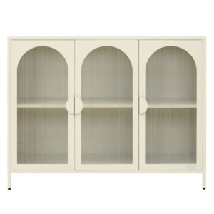 Vitrinenschrank aus Stahl 120x93x40 cm Creme mit 3 Türen 40x93x120cm Metall Beige ML-Design Möbel Esszimmermöbel Sideboards, Highboards & niedrige Anrichten