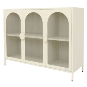 Wohnli Möbelsuche - Vitrinenschrank aus Stahl 120x93x40 cm Creme mit 3 Türen