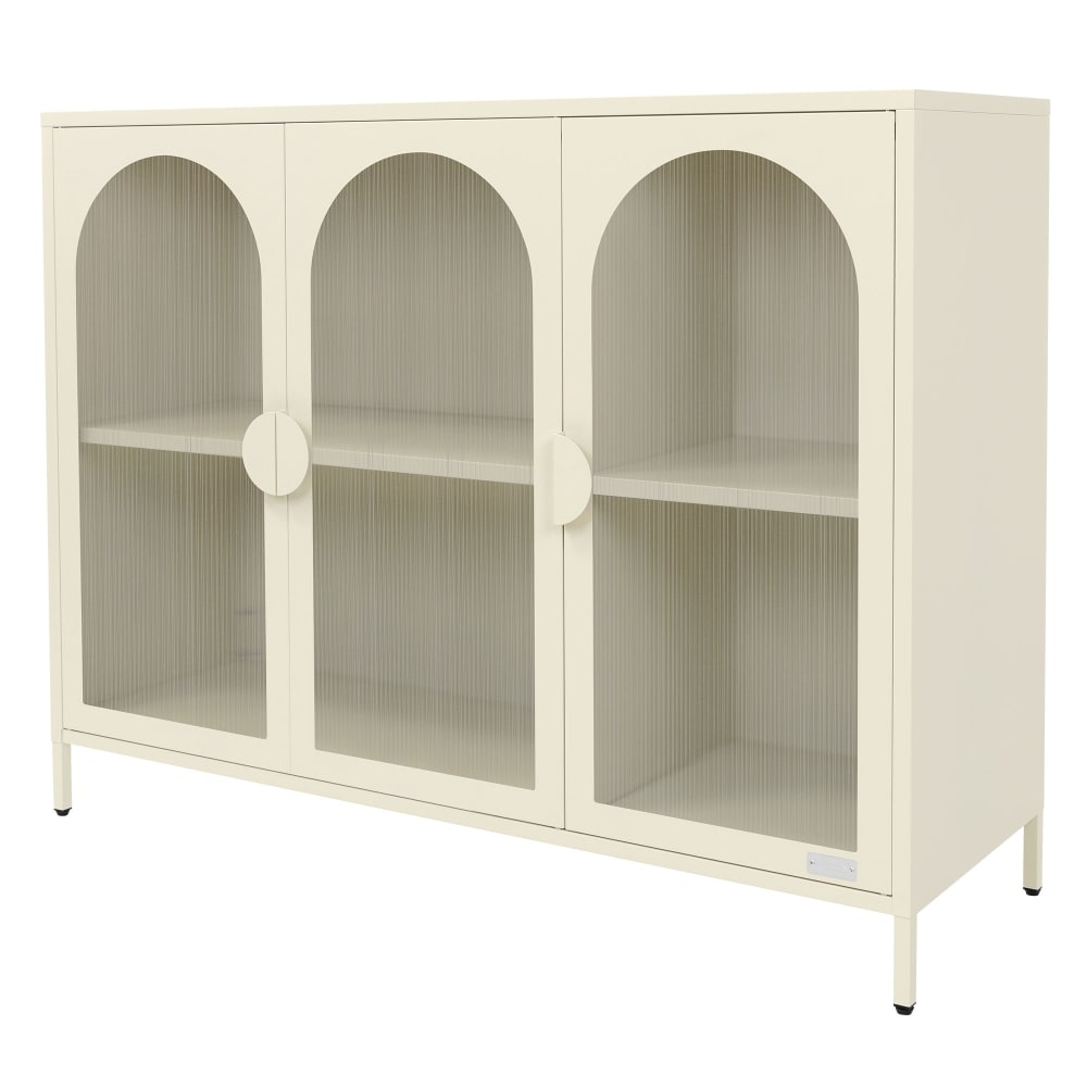 Wohnli Möbelsuche - Vitrinenschrank aus Stahl 120x93x40 cm Creme mit 3 Türen