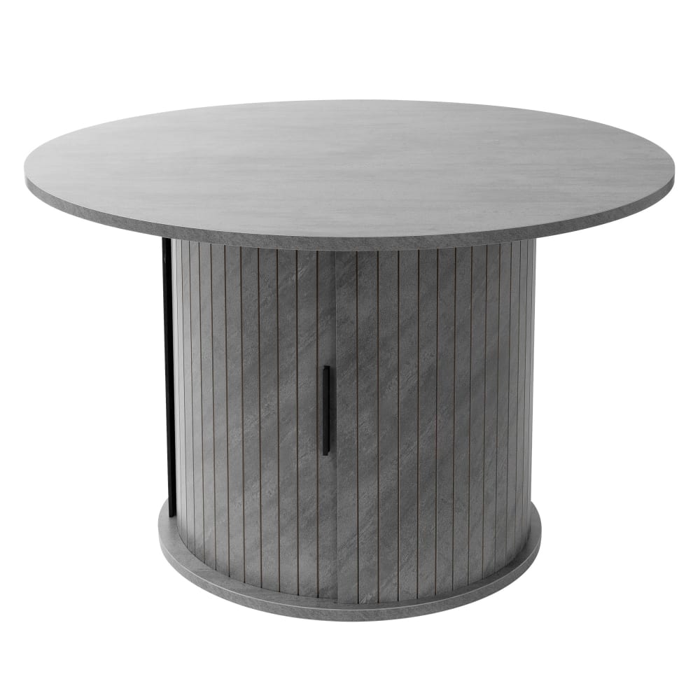 Wohnli Möbelsuche - Couchtisch mit Schiebetür und Stauraum rund Ø80x50 cm Beton-Optik Grau