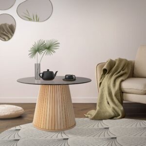 Couchtisch mit Glasplatte rund Ø80x50 cm Holz-Optik Braun 80x50x80cm Holz Braun ML-Design Möbel Wohnzimmermöbel Couchtische