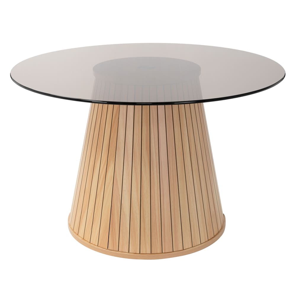 Wohnli Möbelsuche - Couchtisch mit Glasplatte rund Ø80x50 cm Holz-Optik Braun