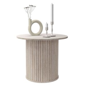Couchtisch rund Ø60 x 50 cm Stein-Optik Beige 60x50x60cm Holz Beige ML-Design Möbel Wohnzimmermöbel Couchtische