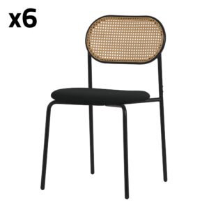 wohnli-moebel-suche-M26078824 Wohnli Möbelsuche - Esszimmerstühle 6er Set Schwarz Rattan Rückenlehne Metallbeine Rund