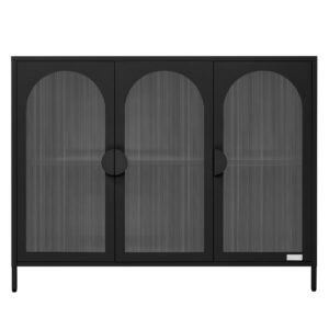 Vitrinenschrank aus Stahl 120x93x40 cm Schwarz mit 3 Türen 40x93x120cm Metall Schwarz ML-Design Möbel Esszimmermöbel Sideboards, Highboards & niedrige Anrichten