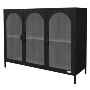 Wohnli Möbelsuche - Vitrinenschrank aus Stahl 120x93x40 cm Schwarz mit 3 Türen