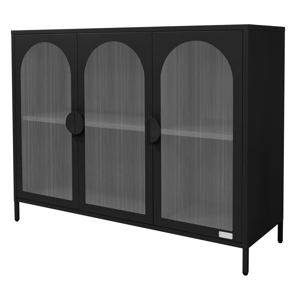 Wohnli Möbelsuche - Vitrinenschrank aus Stahl 120x93x40 cm Schwarz mit 3 Türen