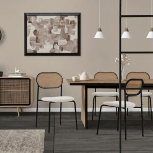 Esszimmerstühle 6er Set Beige Rattan Rückenlehne Metallbeine Rund 47x81x46cm PES - Polyester Beige ML-Design Möbel Esszimmermöbel Stühle