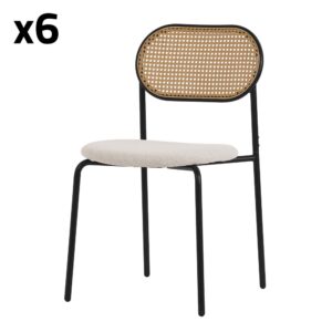Wohnli Möbelsuche - Esszimmerstühle 6er Set Beige Rattan Rückenlehne Metallbeine Rund