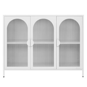 Vitrinenschrank aus Stahl 120x93x40 cm Weiß mit 3 Türen 40x93x120cm Metall Weiß ML-Design Möbel Esszimmermöbel Sideboards, Highboards & niedrige Anrichten