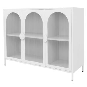 Wohnli Möbelsuche - Vitrinenschrank aus Stahl 120x93x40 cm Weiß mit 3 Türen