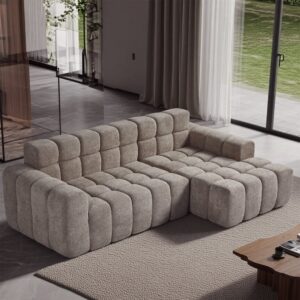 wohnli-moebel-suche-M26078929-1 Ecksofa L-förmiges aus Regenpunkt-Stoff in Beige 250x60x99cm Samt Beige OKWISH Sofas und Sessel Sofas Ecksofas