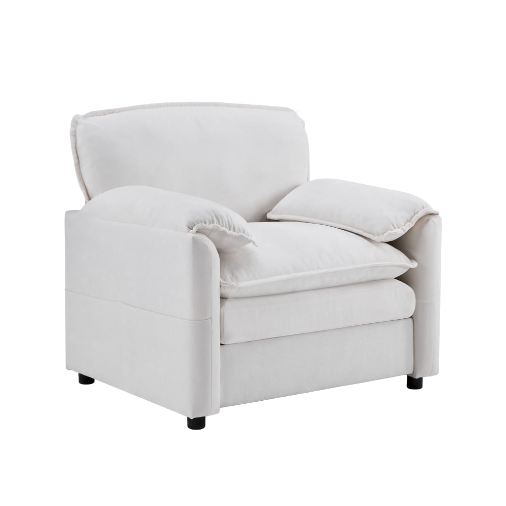 wohnli-moebel-suche-M26079080 Wohnli Möbelsuche - Einzelsofa aus Chenille und Holz mit Seitentaschen