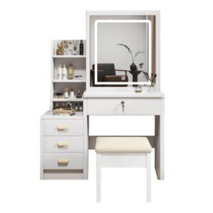 wohnli-moebel-suche-M26079186 Wohnli Möbelsuche - Schminktisch aus MDF mit LED-Spiegel und Hocker 85x36x130 cm
