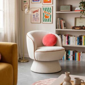 Drehsessel aus naturweißem Stoff 66x71x80cm PES - Polyester Weiß Oviala Sofas und Sessel Sessel, Poufs und Fußbänke Sessel