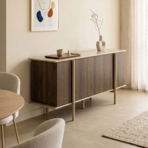Sideboard in Holzoptik 4 Türen 180 cm Taupe 180x75x40cm Holz Beige Oviala Möbel Esszimmermöbel Sideboards, Highboards & niedrige Anrichten